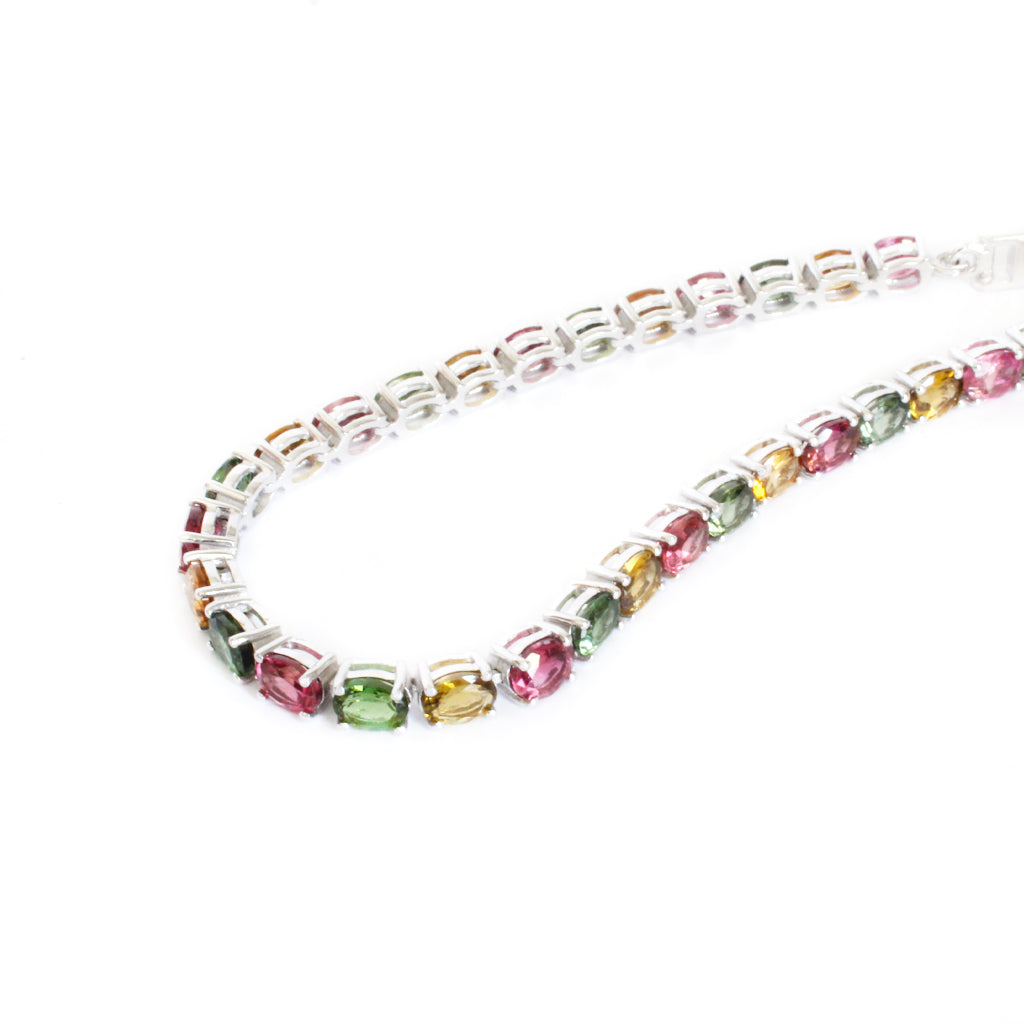 Multi-Stone Four Claw Set Tourmaline Oval Cut Silver Bracelet 2
