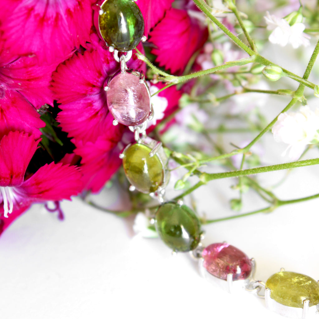 Multi-Stone Four Claw Set Tourmaline Oval Cut Silver Bracelet 2