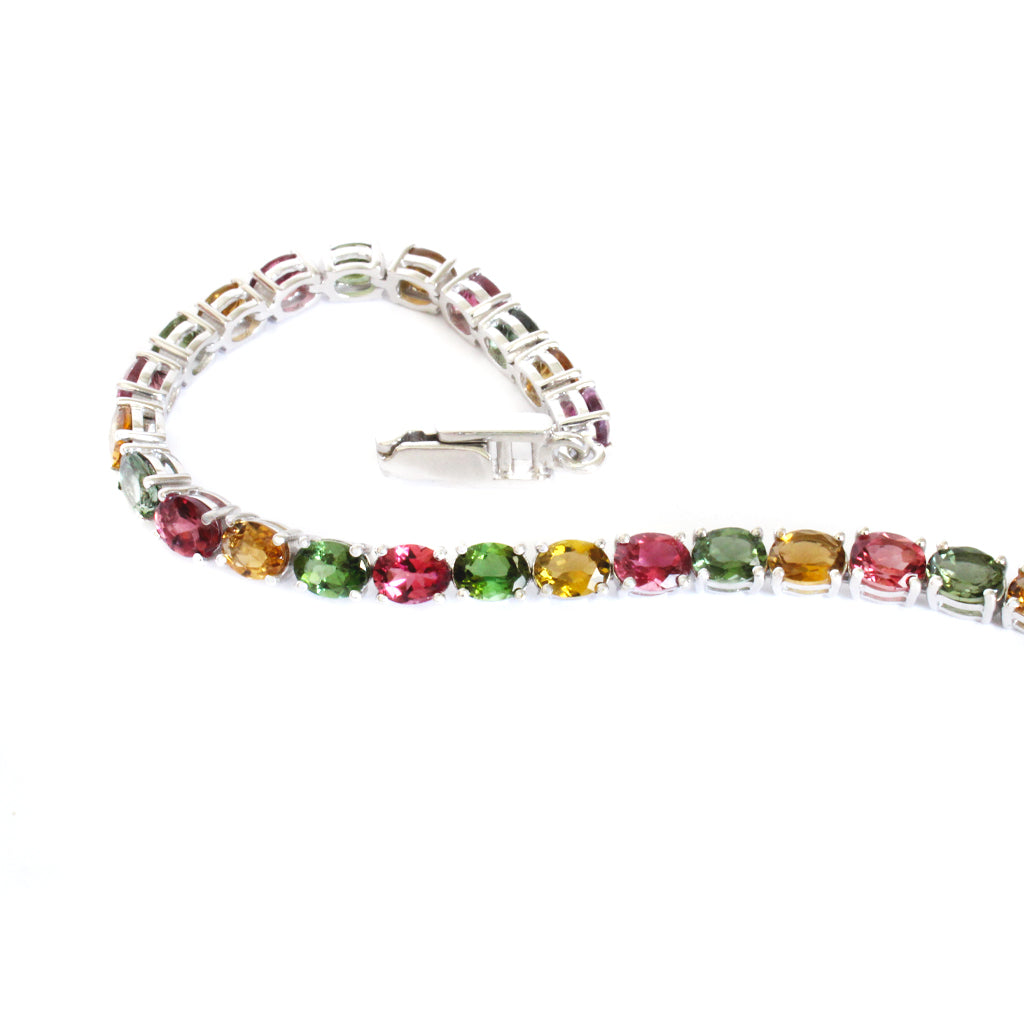 Multi-Stone Four Claw Set Tourmaline Oval Cut Silver Bracelet 2