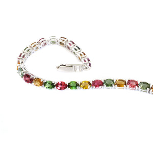 Multi-Stone Four Claw Set Tourmaline Oval Cut Silver Bracelet 2