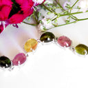 Multi-Stone Four Claw Set Tourmaline Oval Cut Silver Bracelet 2