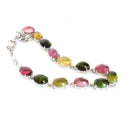 Multi-Stone Four Claw Set Tourmaline Oval Cut Silver Bracelet
