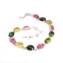 Multi-Stone Four Claw Set Tourmaline Oval Cut Silver Bracelet
