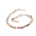 Multi-Stone Four Claw Set Tourmaline Pear Cut Silver Bracelet