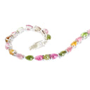 Multi-Stone Four Claw Set Tourmaline Pear Cut Silver Bracelet