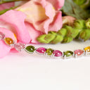 Multi-Stone Four Claw Set Tourmaline Pear Cut Silver Bracelet