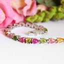 Multi-Stone Four Claw Set Tourmaline Pear Cut Silver Bracelet