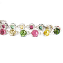 Multi-Stone Four Claw Set Tourmaline Round Cut Silver Bracelet