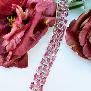 Multi-Stone Marquise Cut Ruby Silver Bracelet