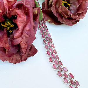 Multi-Stone Marquise Cut Ruby Silver Bracelet