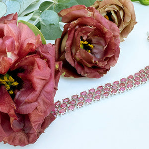 Multi-Stone Marquise Cut Ruby Silver Bracelet