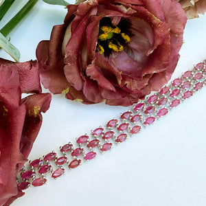 Multi-Stone Marquise Cut Ruby Silver Bracelet