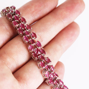 Multi-Stone Marquise Cut Ruby Silver Bracelet