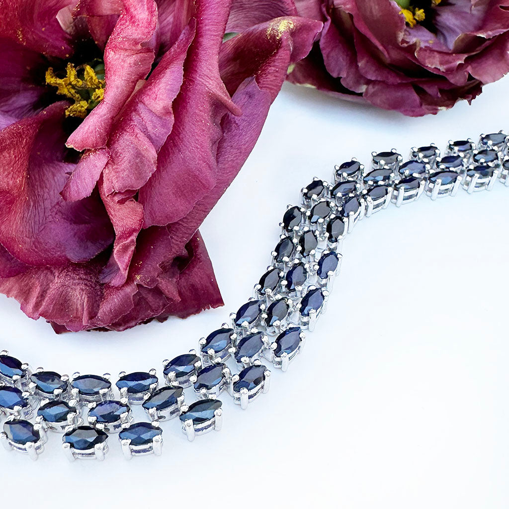 Multi-Stone Marquise Cut Sapphire Silver Bracelet