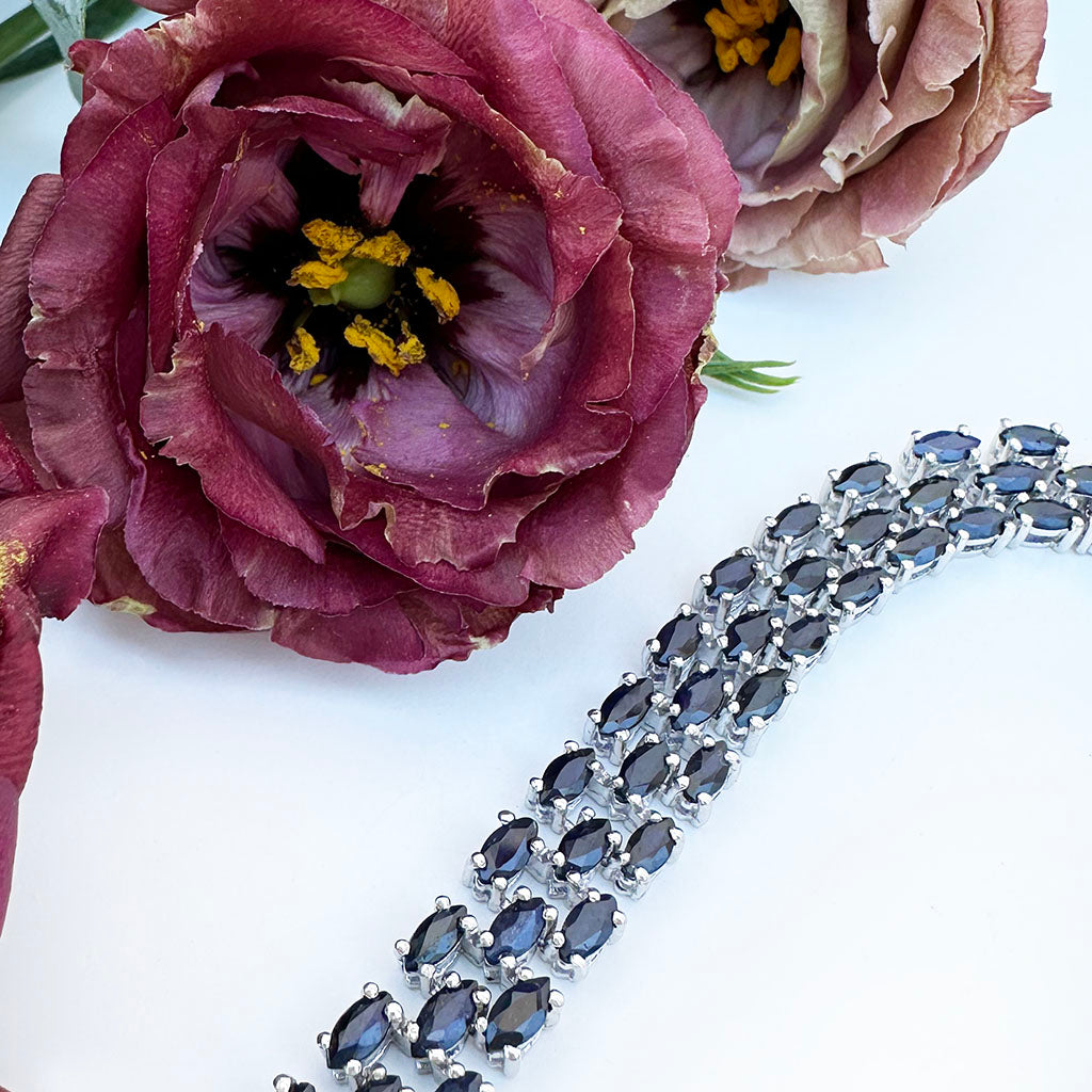 Multi-Stone Marquise Cut Sapphire Silver Bracelet