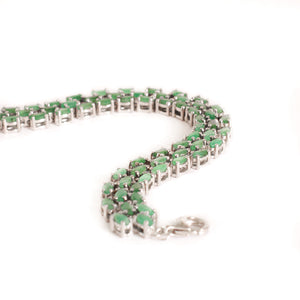 Multi-Stone Oval Cut Emerald Silver Bracelet