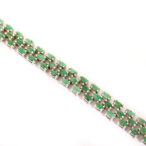 Multi-Stone Oval Cut Emerald Silver Bracelet