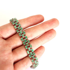 Multi-Stone Oval Cut Emerald Silver Bracelet