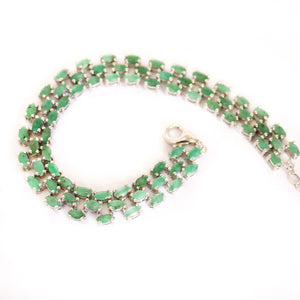 Multi-Stone Oval Cut Emerald Silver Bracelet