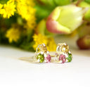 Multi-Stone Triangular Set Round Cut Tourmaline Silver Earrings