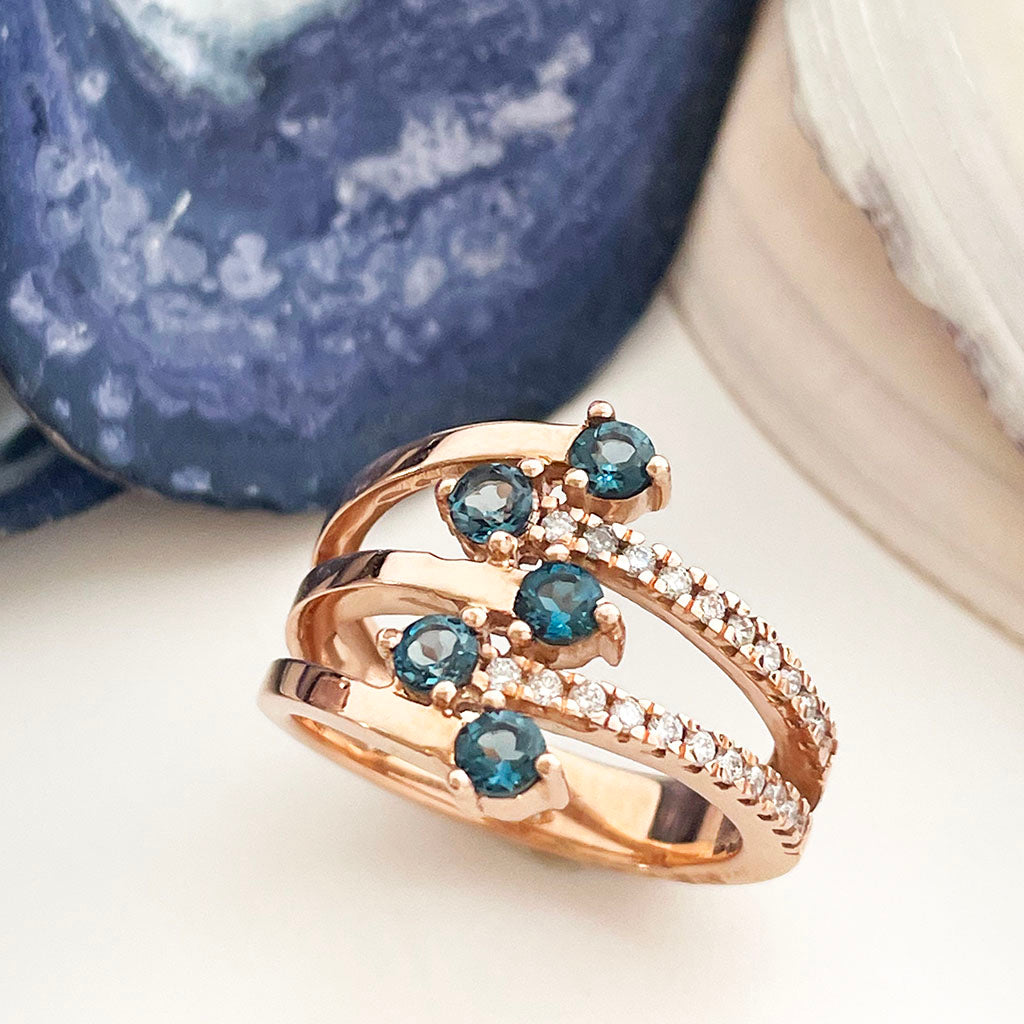 London BlueTopaz and Diamond Rose Gold Ring