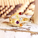Multiband Mixed Rainbow Gemstones Yellow Gold Ring