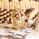 Multiband Mixed Rainbow Gemstones Yellow Gold Ring