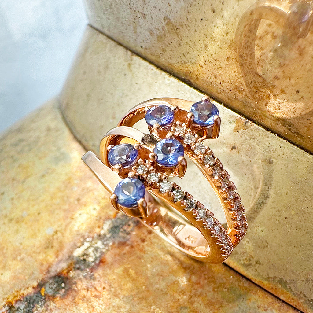 Multiband Tanzanite and Diamond Rose Gold Ring