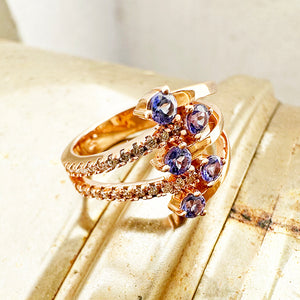 Multiband Tanzanite and Diamond Rose Gold Ring