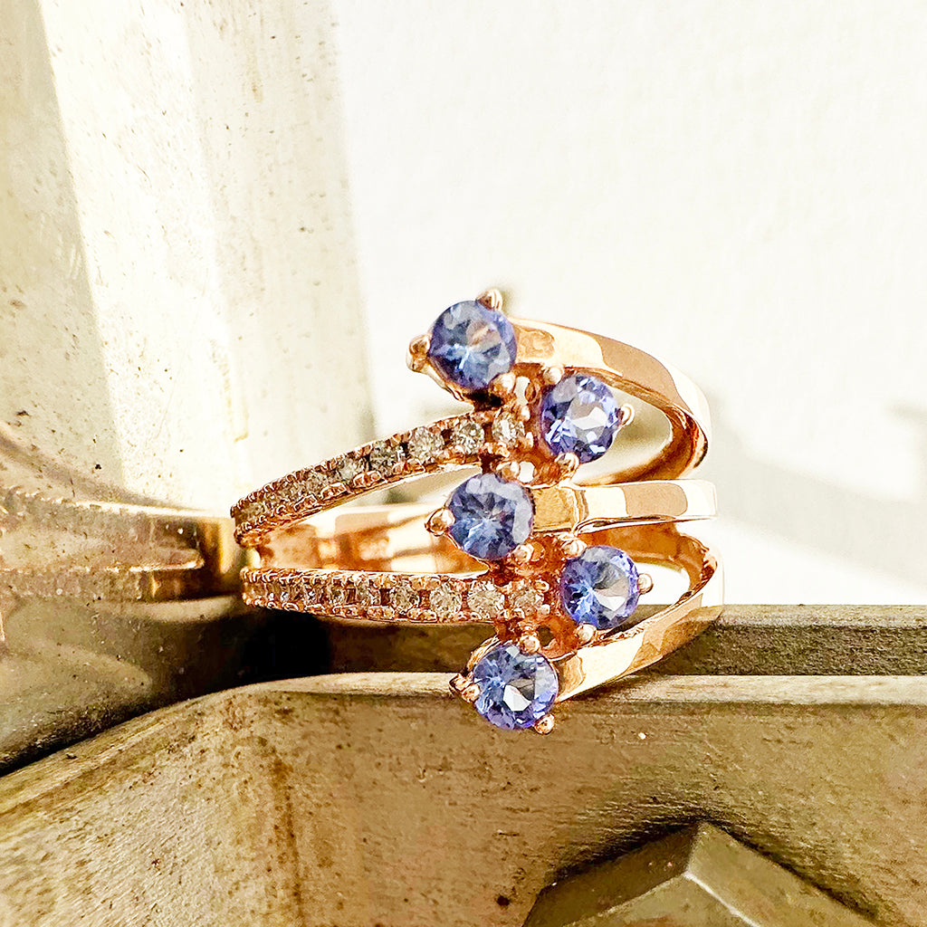 Multiband Tanzanite and Diamond Rose Gold Ring