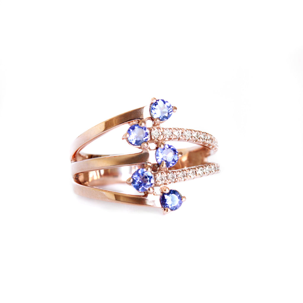 Multiband Tanzanite and Diamond Rose Gold Ring