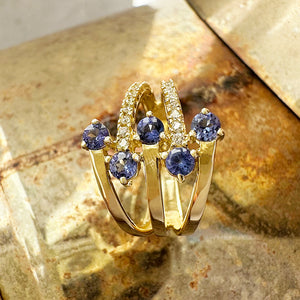 Multiband Tanzanite and Diamond Yellow Gold Ring