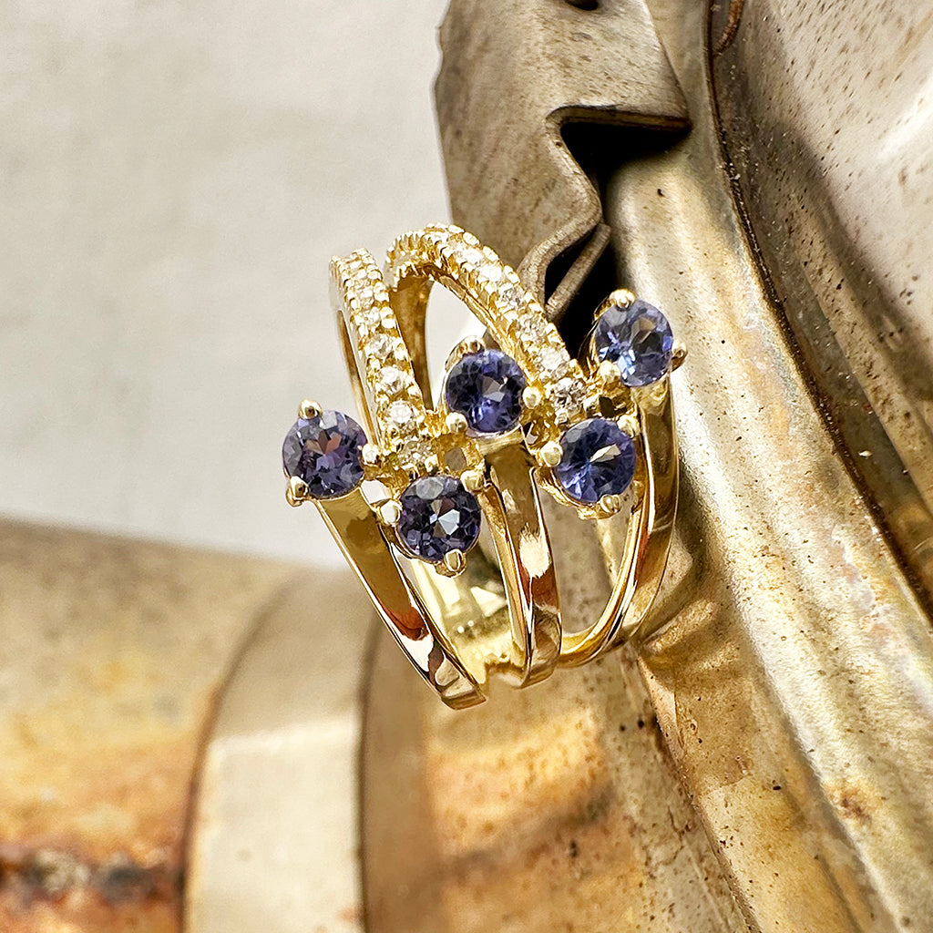 Multiband Tanzanite and Diamond Yellow Gold Ring