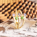 Multiband Tanzanite and Tsavorite Yellow Gold Ring