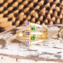 Multiband Tanzanite and Tsavorite Yellow Gold Ring