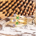 Multiband Tanzanite and Tsavorite Yellow Gold Ring