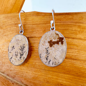 Natural Freeform Oval Leaf Jasper Silver Drop Earrings - 38mm x 15mm