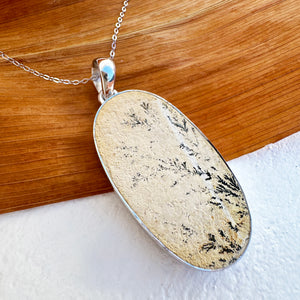 Natural Freeform Oval Leaf Jasper Silver Pendant - 55mm x 23mm