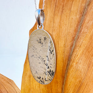 Natural Freeform Oval Leaf Jasper Silver Pendant - 55mm x 23mm