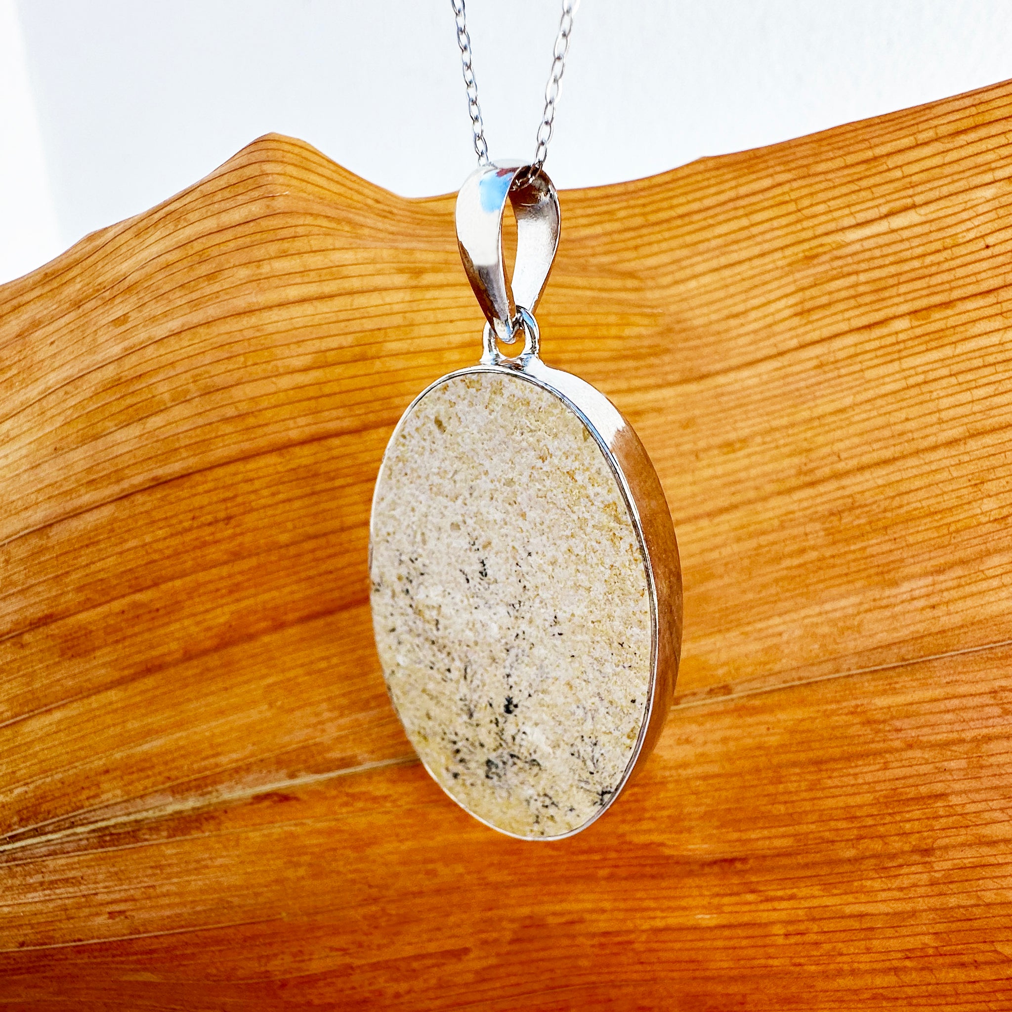 Natural Freeform Oval Leaf Jasper Silver Pendant - 55mm x 29mm