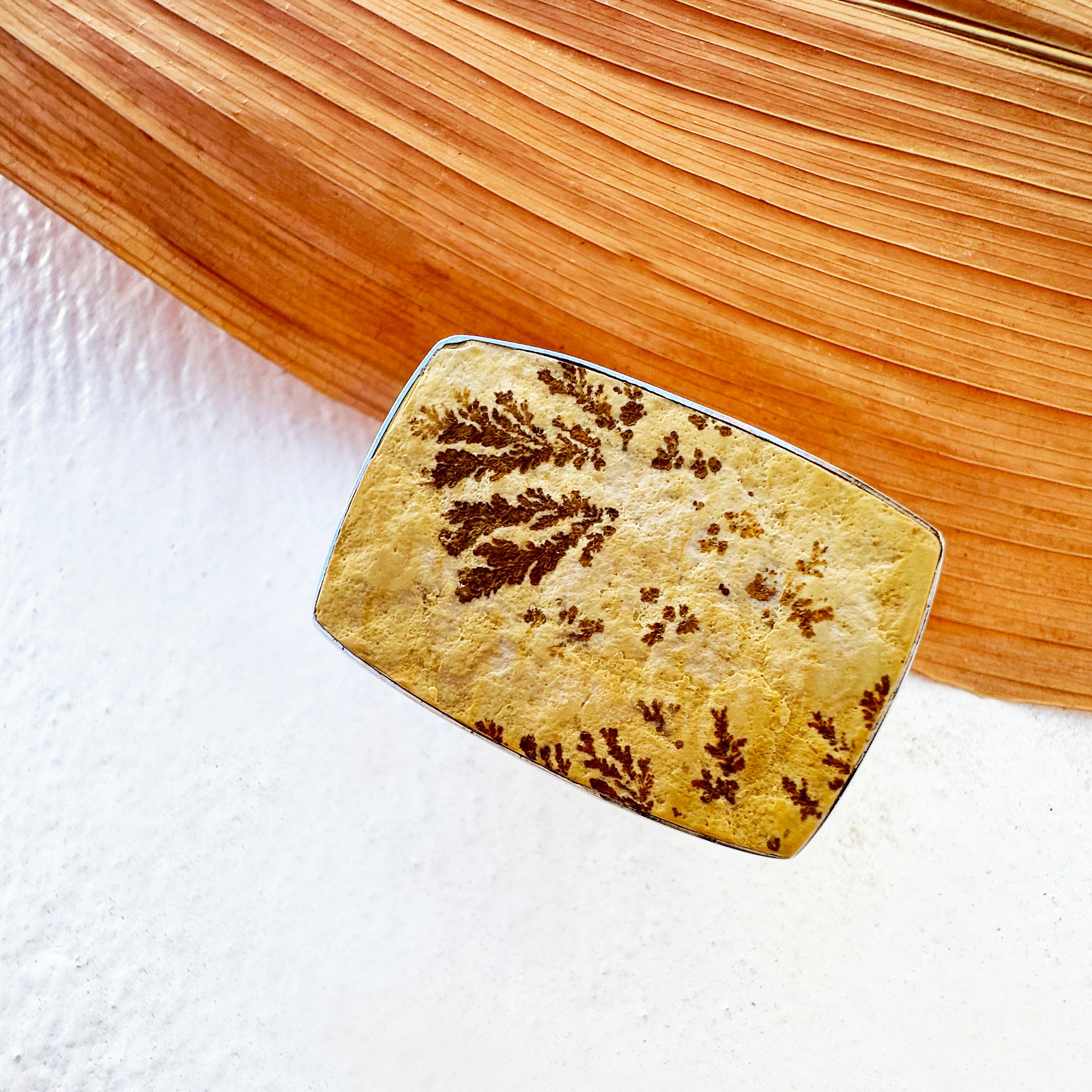 Natural Freeform Rectangular Leaf Jasper Silver Ring