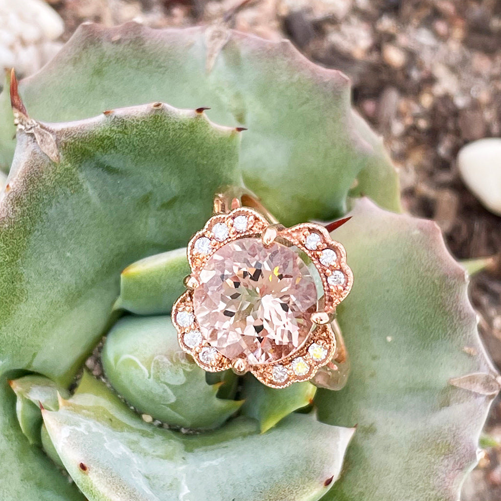 Nature Lovers Rose Gold Peach Morganite and Diamond Ring