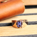 Octagonal Tanzanite Geometric Groove Rose Gold Signet Ring