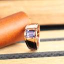 Octagonal Tanzanite Geometric Groove Rose Gold Signet Ring