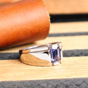 Octagonal Tanzanite Geometric Groove White Gold Signet Ring