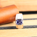 Octagonal Tanzanite Geometric Groove White Gold Signet Ring