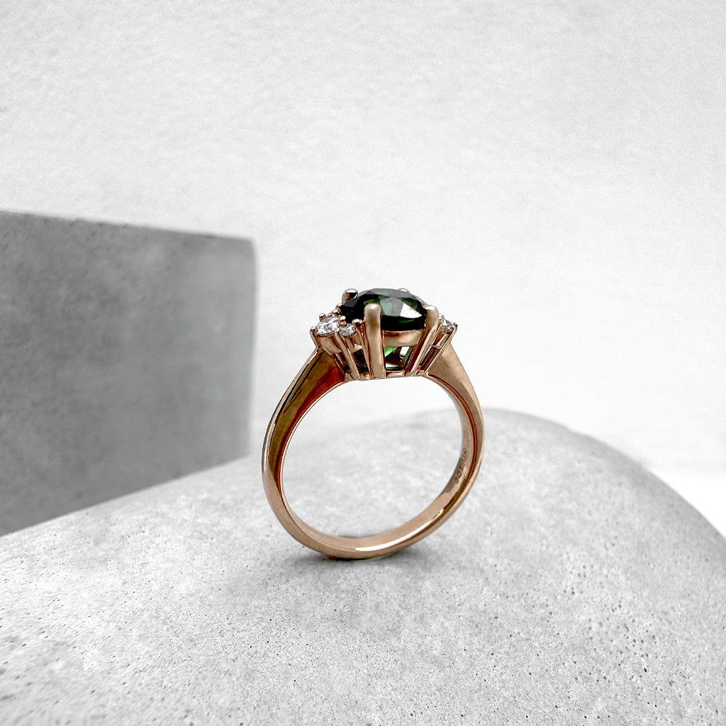 Old School Glamour Round Cut Tourmaline and Diamond Rose Gold Ring