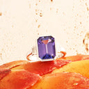 Opulent Emerald Cut Tanzanite With Emerald Cut Shoulder Diamonds White Gold Ring