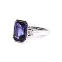 Opulent Emerald Cut Tanzanite With Emerald Cut Shoulder Diamonds White Gold Ring