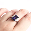 Opulent Emerald Cut Tanzanite With Emerald Cut Shoulder Diamonds White Gold Ring